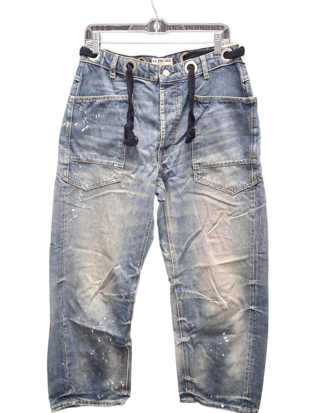 We The Free Moxie Pull-On Barrel Jeans Size 27 Paint Splatter